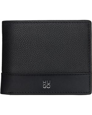 HUGO Stacked-Logo Trifold Leather Wallet - Black