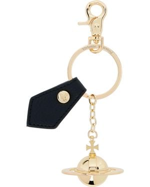 Vivienne Westwood ゴールド 3D Orb キーホルダー - ブラック
