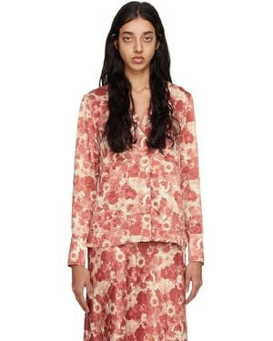 Ganni Orange Floral Long Sleeve Shirt