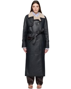 Saks Potts Navy Alexa Leather Trench Coat - Black
