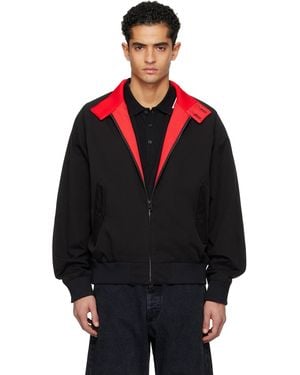 HUGO Twill Buttoned Stand Collar Bomber Jacket - Black