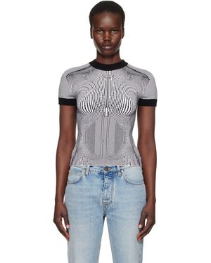 Jean Paul Gaultier 'The Morphing Pinstripes Jacquard' T-Shirt - Black