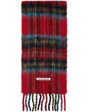 メンズ Acne Studios ブルー＆ホワイト モヘア チェック マフラー