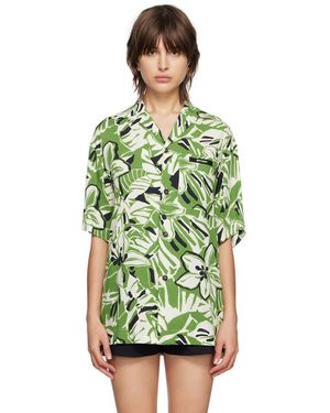 Palm Angels Green & White Hibiscus Bowling Shirt