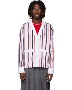 Thom Browne Repp Stripe Poplin Shirt Cardigan - Red