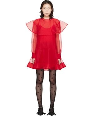 Ganni Organza Circle Collar Minidress - Red