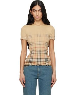Burberry Gradient Check Stretch Cotton T-Shirt - Blue