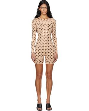 Marine Serre ベージュ Moon プリント ジャージ ジャンプスーツ - ブラック