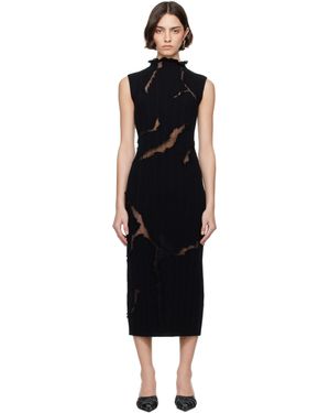 McQueen Robe Midi Noire En Tricot À Effet Usé