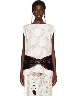 Simone Rocha Off- Boxy Peplum Sequin Bow Detail Top - White