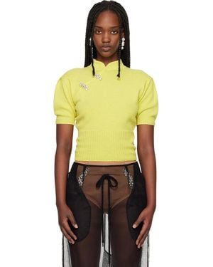 Simone Rocha Embellished Mandarin Collar Cashmere Sweater - Orange