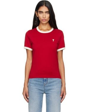 Ami Paris Ami De Coeur Contrasted Cotton T-Shirt - Red