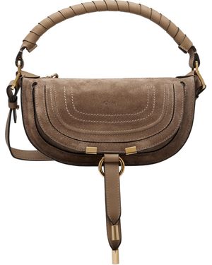 Chloé Mini Sac À Bandoulière Taupe En Suède À Fermoir Marcie - Marron