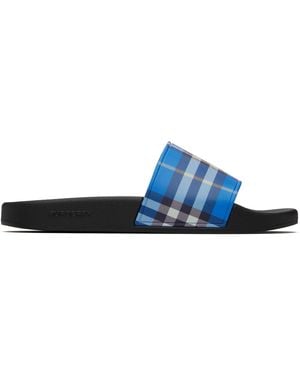Burberry Check Pool Slides - Black
