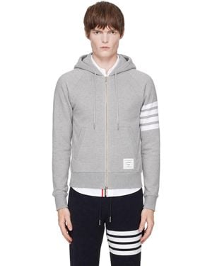 Thom Browne Classic Loopback 4-Bar Zip-Up Hoodie - Grey
