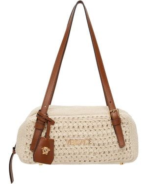 Versace Tag Raffia Bowling Bag - Natural