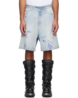 Vetements Scribbled Denim Shorts - Blue