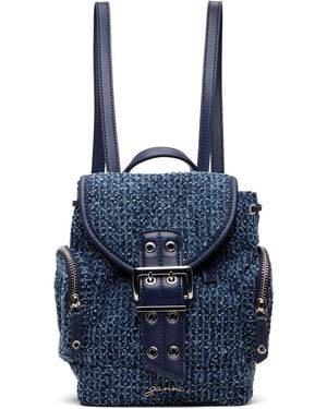 Ganni Bucky Nano Tweed Denim Backpack - Blue