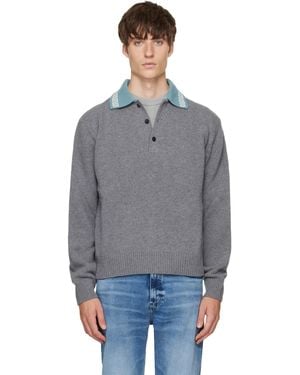 Versace Wool & Cashmere Knit Polo - Gray