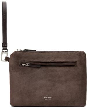 Tom Ford Suede & Soft Leather Wristlet Pouch - Brown