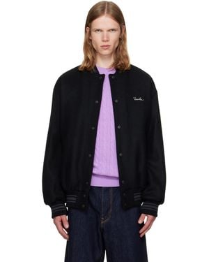 vowels Wool Varsity Bomber Jacket - Black