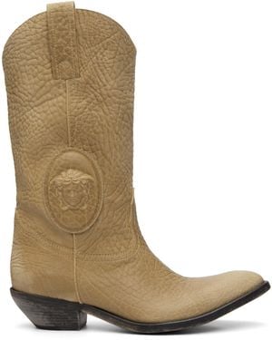 Versace Bottes De Cowboy Houston Beiges En Cuir - Vert