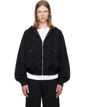 CASABLANCA Applique Monogram Zip‑Up Hoodie - Black