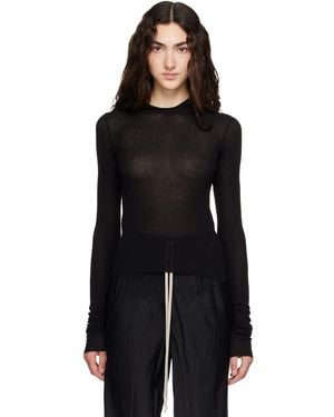 Rick Owens Tower Cropped Rib Ls Hoodie - Black