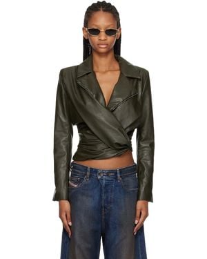 DIESEL Khaki Draped Wrap-Effect Faux-Leather Jacket - Black