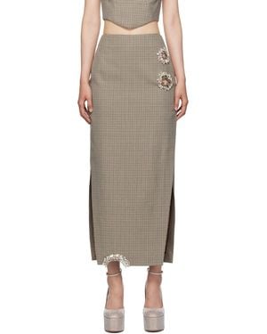 Area Distressed Crystal Midi Skirt - Black