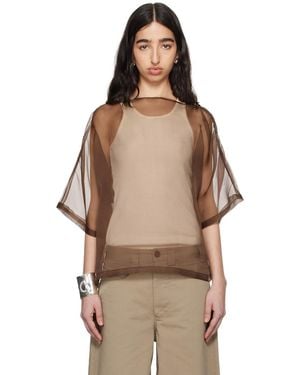 Meta Campania Collective Nat See-Through Silk T-Shirt - Brown