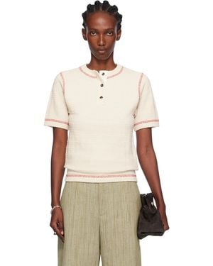 Bottega Veneta Off- Cotton Waffle Polo - Natural