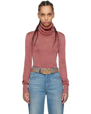 Valentino Col Roulé Maglia Rose À Ornements En Lurex - Rouge