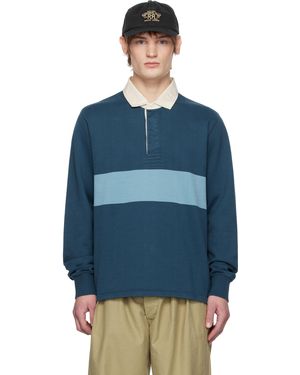 RRL ネイビー オーバーサイズ ライン ジャージ ラガーシャツ - ブルー