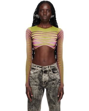 Jean Paul Gaultier Green & Purple 'the Body Morphing Crop' Long Sleeve T-shirt - Black