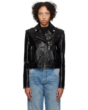Balmain クロコ型押し レザー バイカージャケット - ブラック