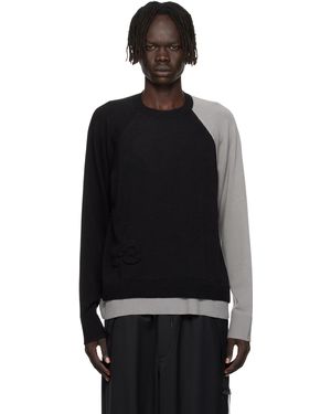 Y-3 ブラック＆グレー ロゴ ニット セーター