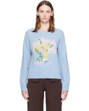 Ganni Pull Bleu À Image À Logo Florale