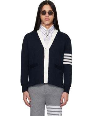 Thom Browne Crest Intarsia Jacquard 4-Bar Rugby Fit Cardigan - Blue