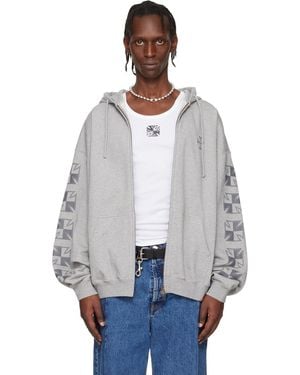 Vetements Biker Cross Sleeves Zip-Up Hoodie - Grey