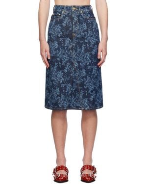 Ganni Lazer Denim Midi Skirt - Blue