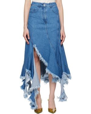 Marques'Almeida ブルー フレイド デニム ミディアムスカート