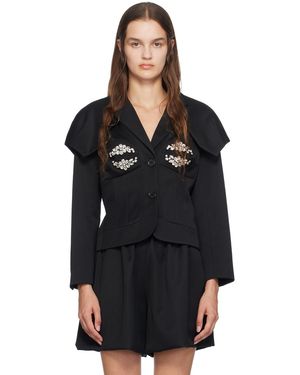 Simone Rocha Embroidered Bust Fitted Cap Blazer - Black