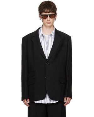 Ami Paris Linen Blend Single-Breasted Straight Blazer - Black