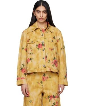 Ganni Printed Denim Jacket - Orange