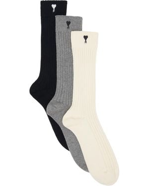 Ami Paris Three-Pack Ami De Coeur Socks - Black