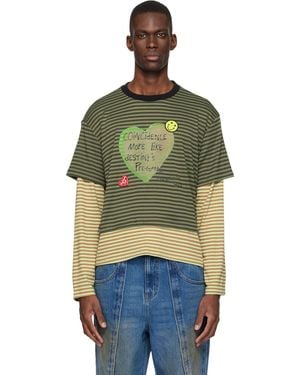 ANDERSSON BELL Khaki Essential Heart Message Stripe Layered Ls T-Shirt - Multicolour