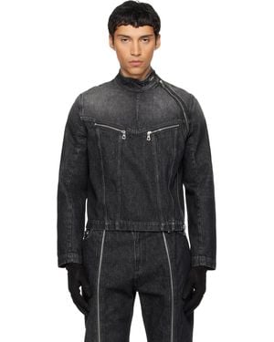 Jean Paul Gaultier Blouson Noir En Denim À Col Droit Et À Glissières