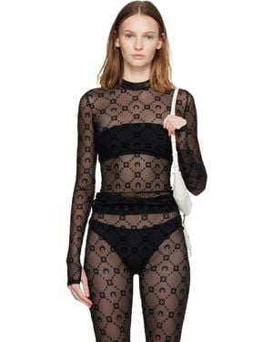 Marine Serre Recycled Mesh Flock Second Skin Highneck Top - Black