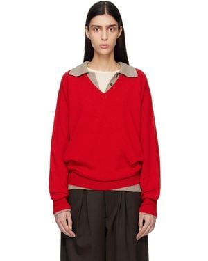 Ssstein Pure Cashmere Knit V Neck Ls Sweater - Red